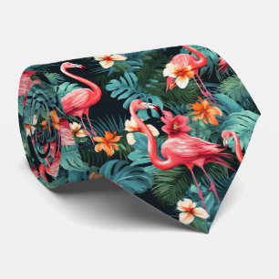 Cravate Cool plage rose flamingo carrelé