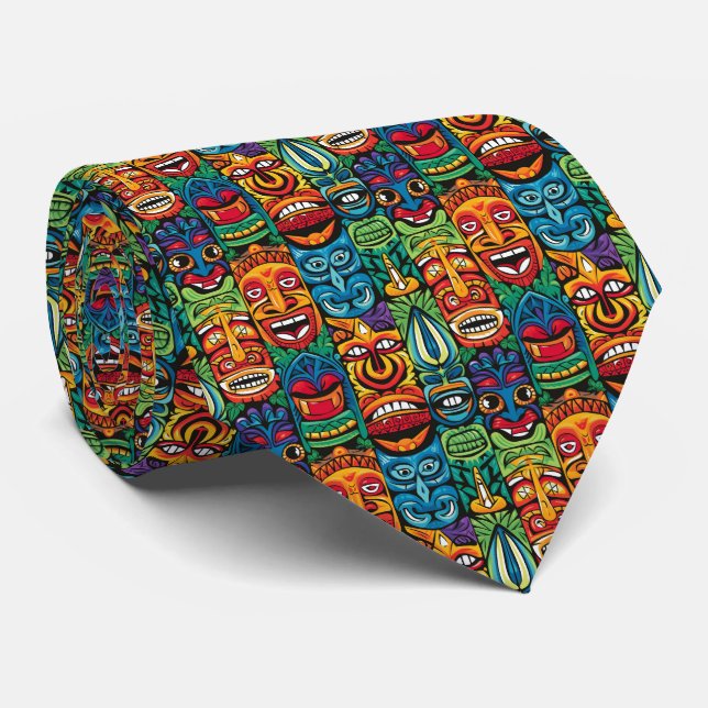 Cravate Cool plage tiki tête motif carrelée (Roulé)