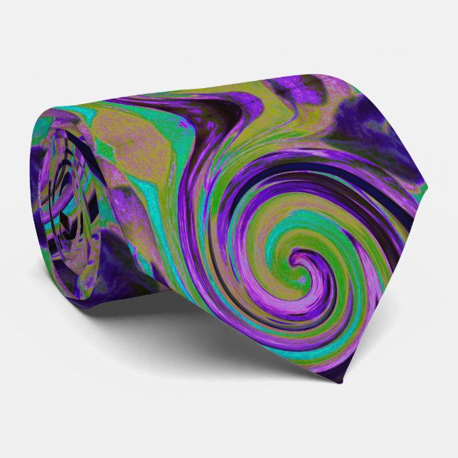 Cravate Cool Retro Purple and Chartreuse Liquid Art Swirl (Roulé)