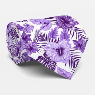 Cravate Cool violet blanc tropical floral