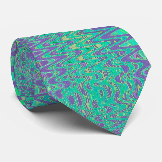 Cravate Cool violet et vert Abstrait teint teint Vagues ré (Roulé)