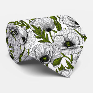 Cravate Coquelicots blancs sur fond blanc