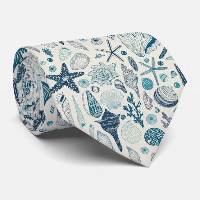 Cravate Coques de mer sur le blanc (Roulé)