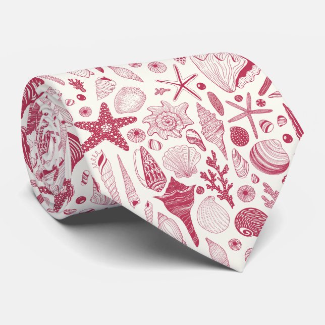 Cravate Coquillages à Viva Magenta - Couleur de l'année 20 (Roulé)