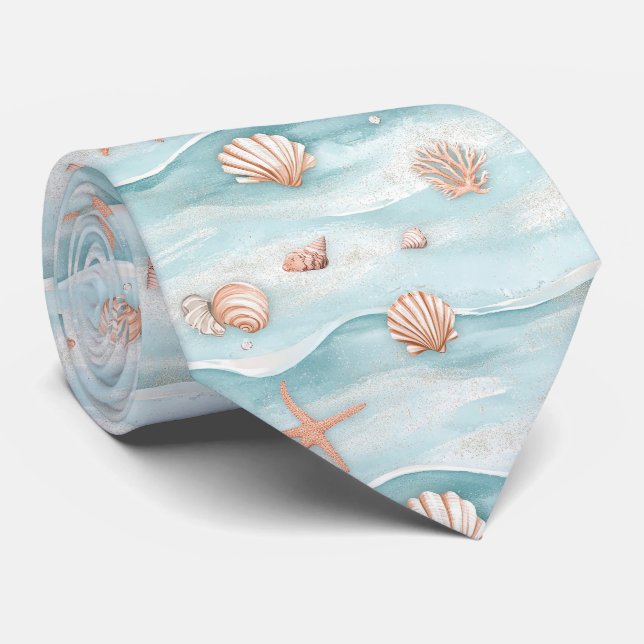 Cravate Coquillages aquatiques côtiers & Étoile de mer sci (Roulé)