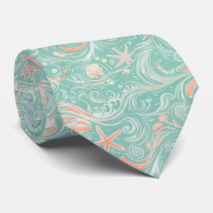 Cravate Coquillages et Motif de Vagues Océaniques (4)