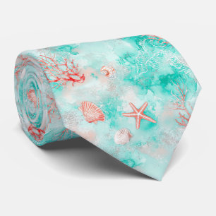Cravate Coquillages et Motif de Vagues Océaniques (9)