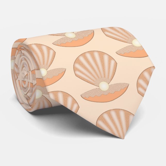 Cravate Coquille d'huître et perle à motif neutre (Roulé)