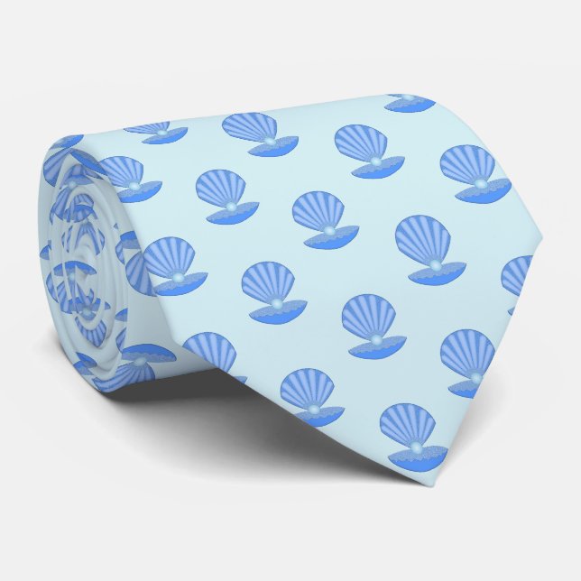 Cravate Coquille d'huîtres pour bébé bleu et modèle de per (Roulé)