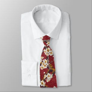 Cravate Corail Crème Bourguignon Motif Fleur de Prunier Ja