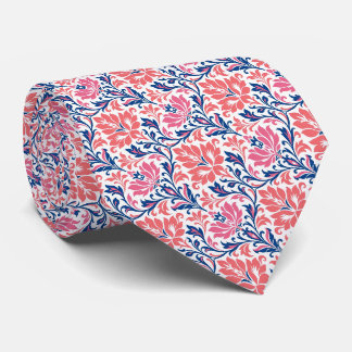 Cravate Corail Doux, Bleu Marine Profond & Fleur de Blanc 