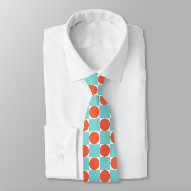 Cravate Coral et damier à cercle Aqua (Attaché)