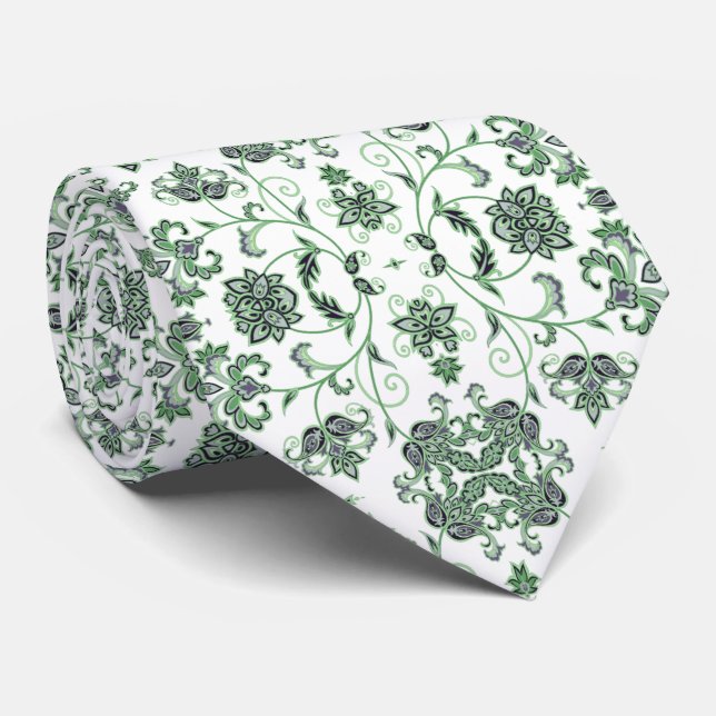 Cravate Corbata blanca con decoración verde (Roulé)