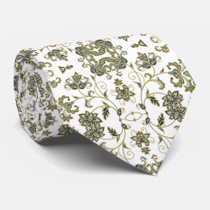 Cravate Corbata blanca con decoración verde oliva suave