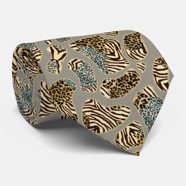 Cravate Corbata con mix de manchas de leopardo y tigre (Roulé)