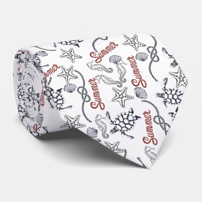 Cravate Corbata de verano con criaturas de mar (Roulé)