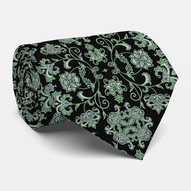 Cravate Corbata negra con decoración verde (Roulé)