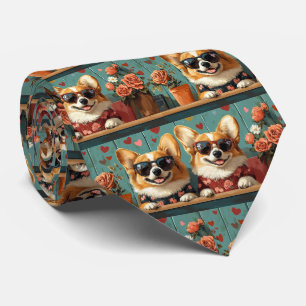 Cravate Corgi aux roses du cœur pour la Saint-Valentin