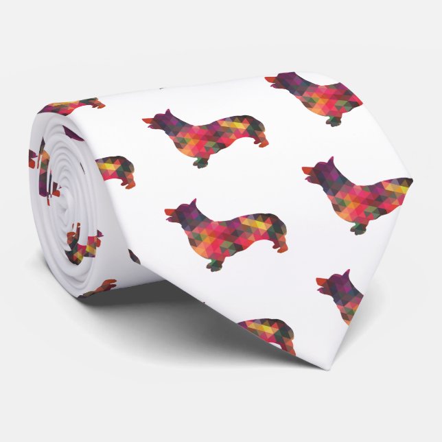 Cravate Corgi Chien Motif géométrique Silhouette Multi (Roulé)
