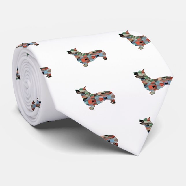 Cravate Corgi Chien Motif géométrique Silhouette Plaid (Roulé)
