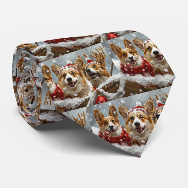 Cravate Corgi Chien Noël Festif (Roulé)
