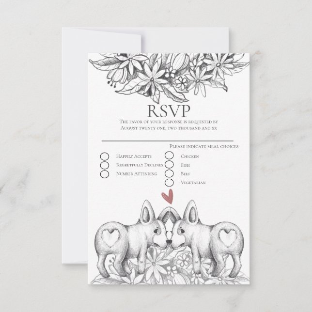 Cravate Corgi Chiens Crayon de dessin Mariage RSVP (Devant)