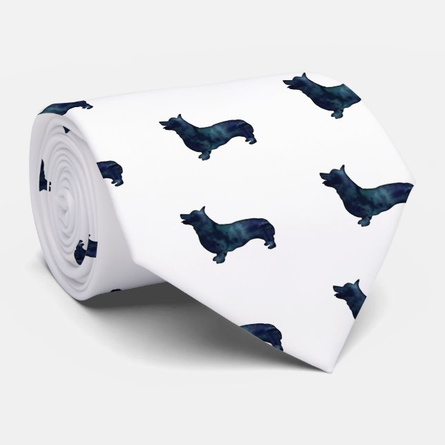 Cravate Corgi race Chien Noir Aquarelle Silhouette (Roulé)