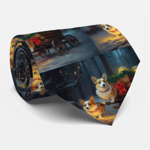 Cravate Corgi Traîneau enneigé Décor de Noël