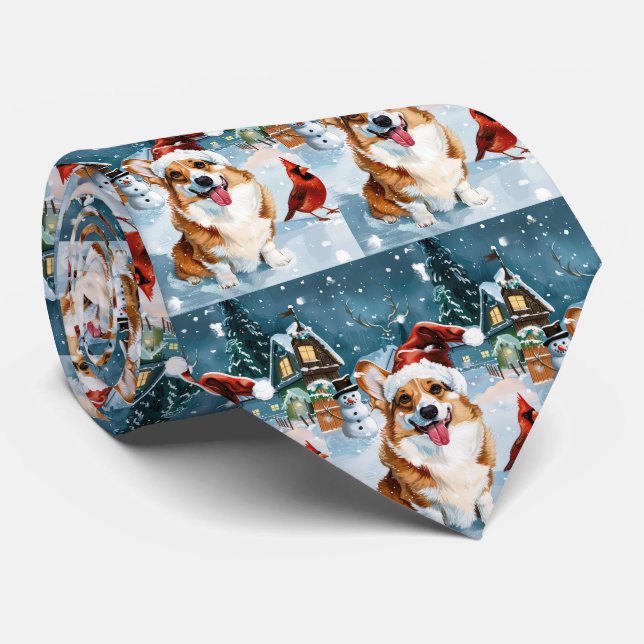 Cravate Corgi Winter Wonderland Christmas Joy (Roulé)
