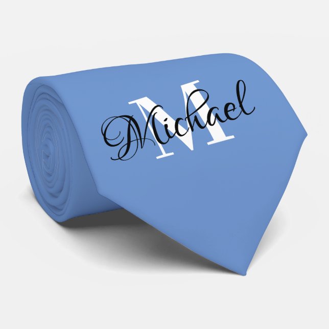 Cravate Cornouailles bleu monogramme (Roulé)