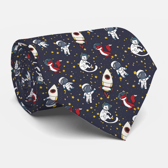 Cravate Cosmic space man fox cat stars pattern (Roulé)
