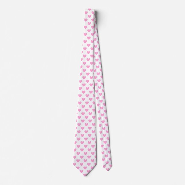 Cravate Coton Candy Pink coeurs sur blanc (Devant)