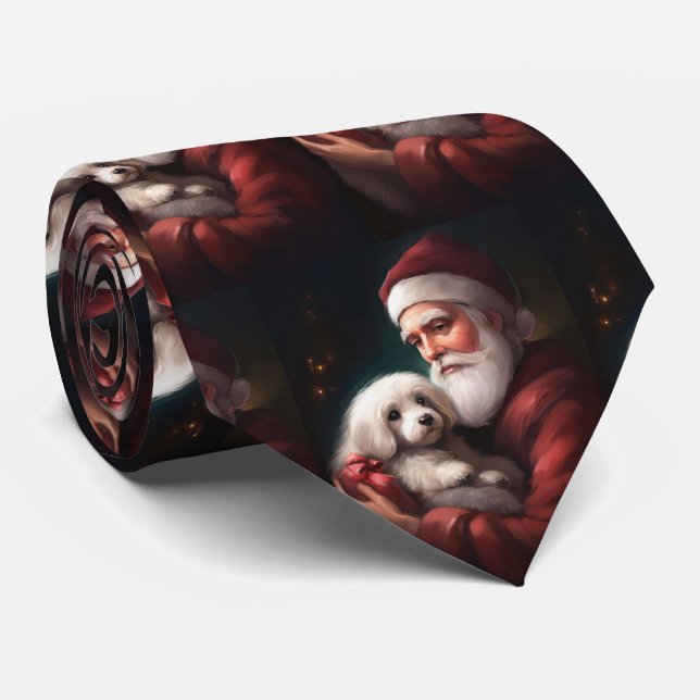 Cravate Coton De Tuléar avec le Père Noël Noël (Roulé)