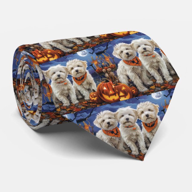Cravate Coton De Tulear Halloween Éffrayant (Roulé)