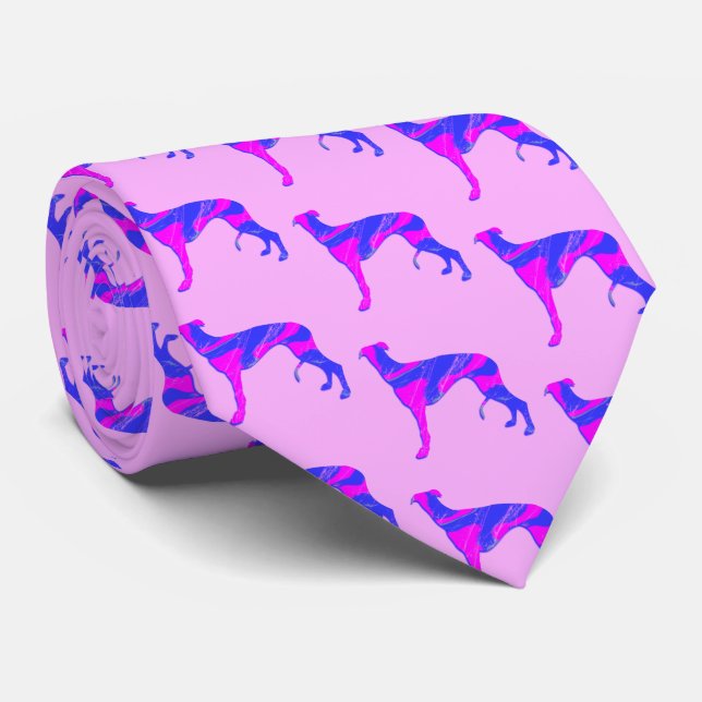 Cravate Cou rose Silhouette rose Gris Hound Lurcher Chien  (Roulé)