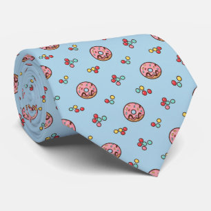 Cravate Couleur Bleue Poudre Ludique Donut Éparpillé Color