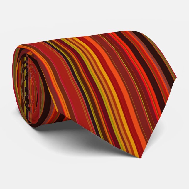 Cravate Couleur chaude - Style tendance - Motif en bande (Roulé)