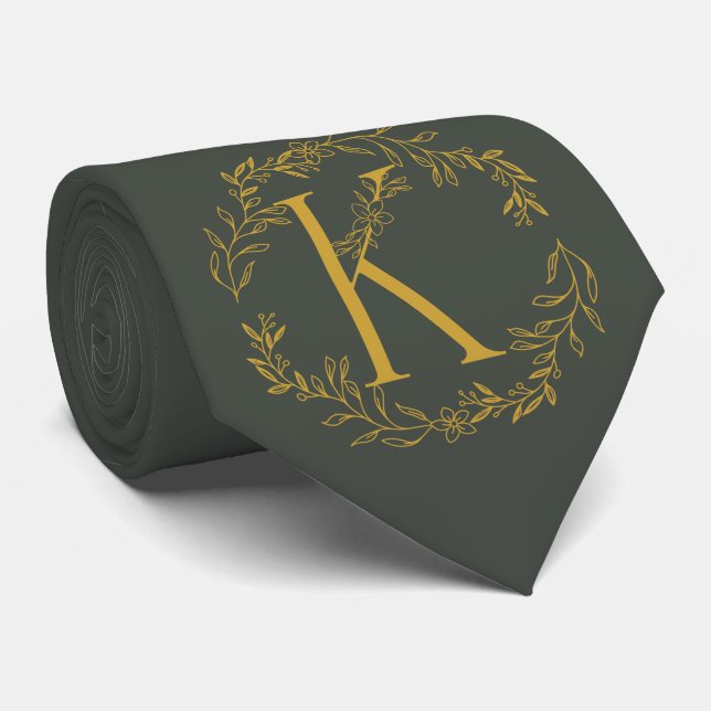 Cravate Couleur d'olive noire Groomsmen monogramme (Roulé)