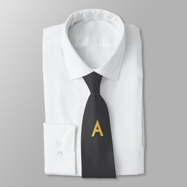 Cravate Couleur Or Gris Monogramme Professionnel (Attaché)