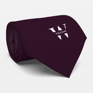 Cravate Couleur Vin Pourpre Élégant Monogramme + Nom