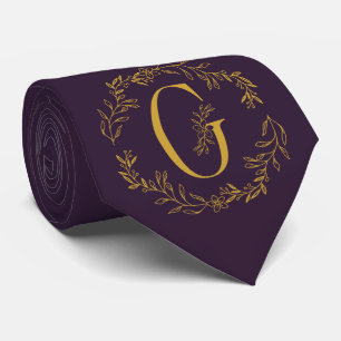 Cravate Couleur violet foncé Groomsmen monogramme