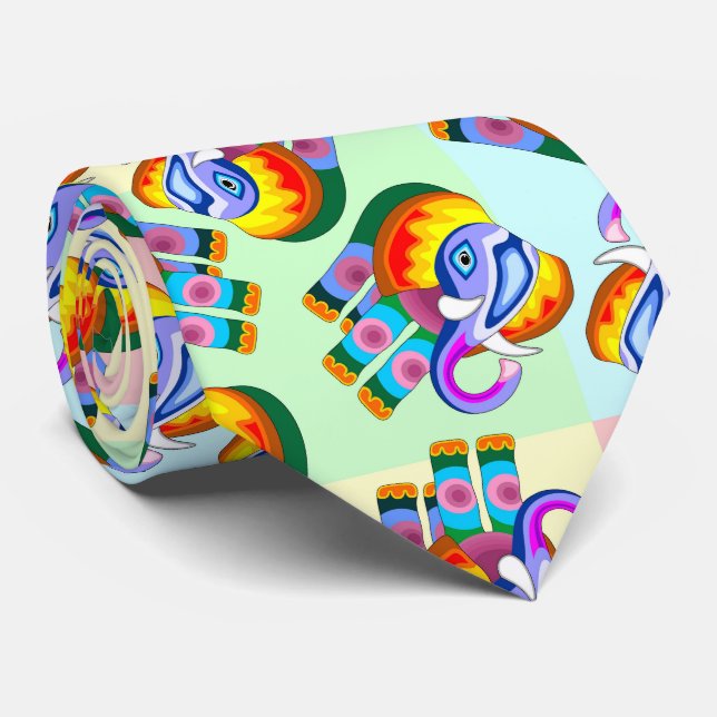 Cravate Couleurs arc-en-ciel éléphant (Roulé)