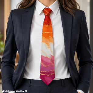 Cravate Couleurs de la fierté lesbienne en marbre Lux