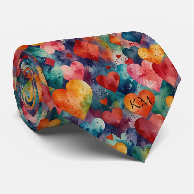 Cravate Couleurs flamboyantes audacieuses Coeurs dynamique (Roulé)