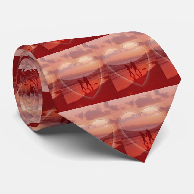 Cravate Couple sur la plage au coeur Valentine Necktie (Roulé)