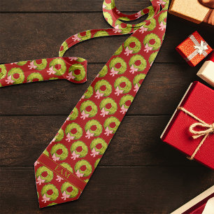 Cravate Courbe de Noël Rouge Vert Novelté Ajouter Initiale