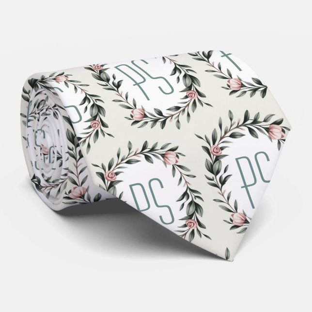 Cravate Couronne de fleurs personnalisée avec monogramme (Roulé)