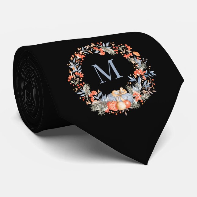 Cravate Couronne de monogramme élégant bleu poussiéreux mo (Roulé)