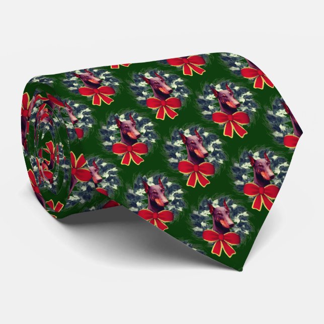 Cravate Couronne de Noël de Doberman Fêtes de fin d'année (Roulé)