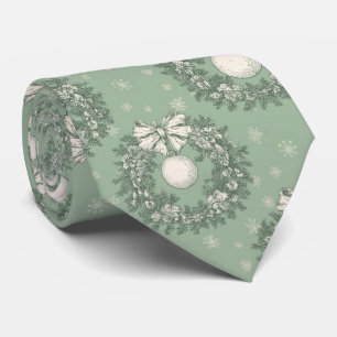 Cravate Couronne de Noël en toile verte vintage (1)